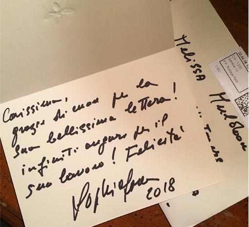 Writing a letter to Sophia Loren and she responds! Sono al settimo ceilo!
