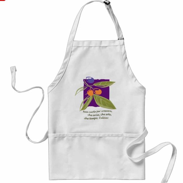 “Non vuole per crescere, che aria, che sole, che tempo, l’ulivo!” —  Olive Themed Apron