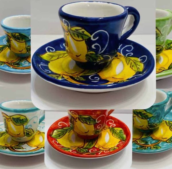 Vietri Sul Mare Lemon pattern Espresso cup + saucer (3 fl.oz) Hand Painted in Italy