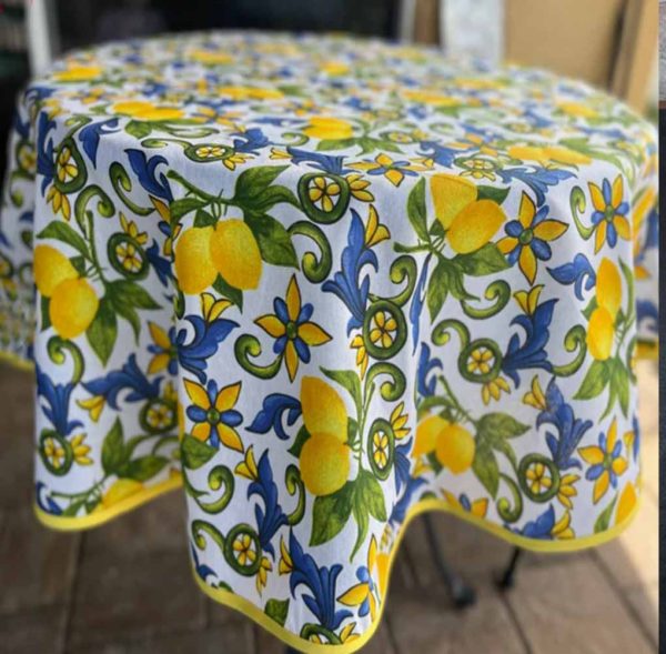 Lemon Round Tablecloth, Made in Italy