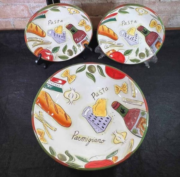 Vintage Italian Hand Painted Pasta Bowl Set