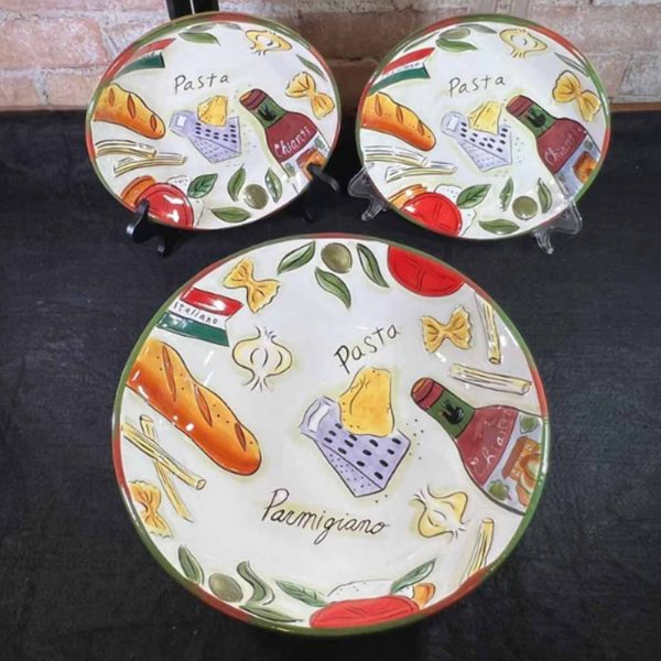 Vintage Italian Hand Painted Pasta Bowl Set