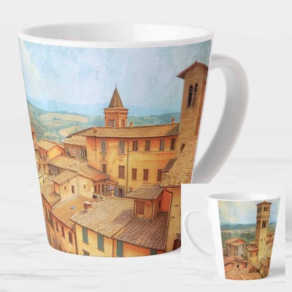 Latte Coffee Mug Featuring Tuscan Hill Town