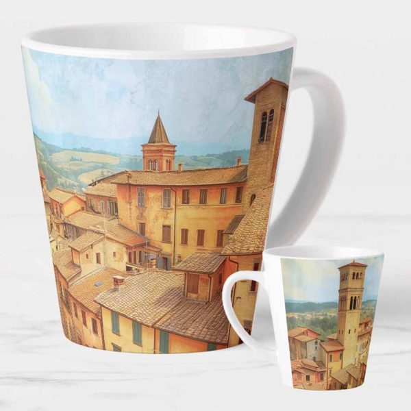 Tuscan Hill Town Scene Latte Mug